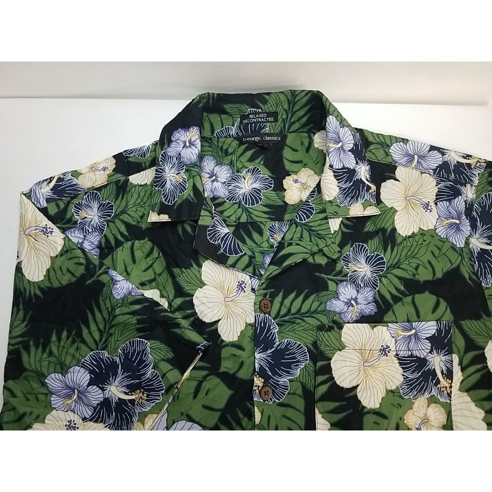 George Classics Mens Relaxed‎ Fit Hawaiian Short Sleeve Shirt Button Up Medium